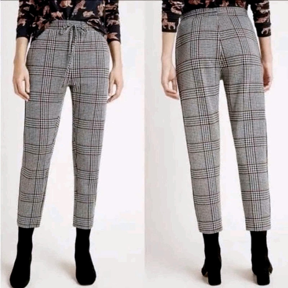NWT Anthropologie S Knit DICKENS Trouser Pants High rise Ankle Houndstooth Taper